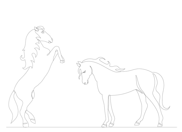 Horse drawing by one continuous line, vector