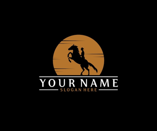 Illustrazione della siluetta di progettazione di logo equestre del cavallo