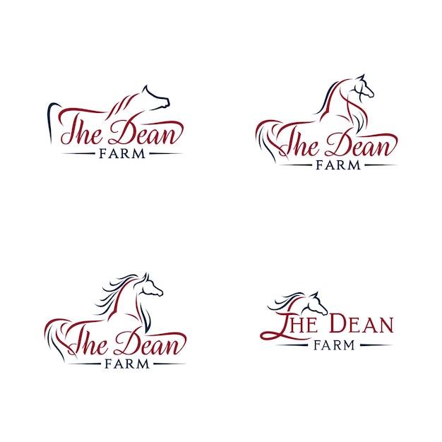 Horse farm line art logo design set