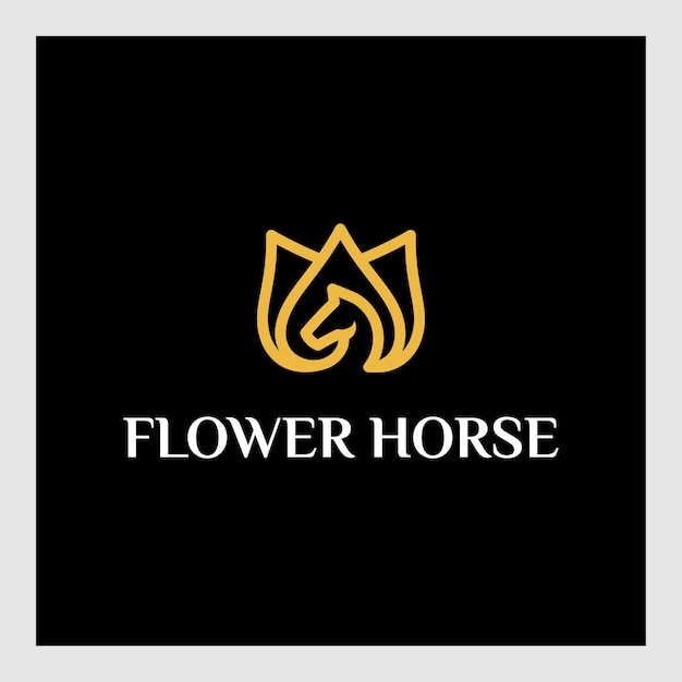 Logo cavallo e fiore in una linea semplice ed elegante