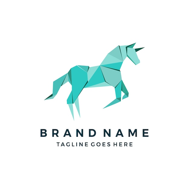 Vector horse geometric design. unicorn origami, polygonal logo icon vector illustration