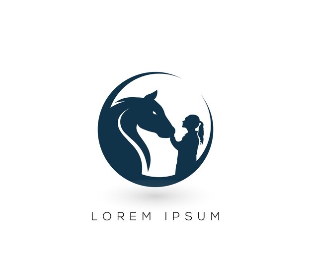 Vettore illustrazione del modello di design del logo di cavallo e ragazza