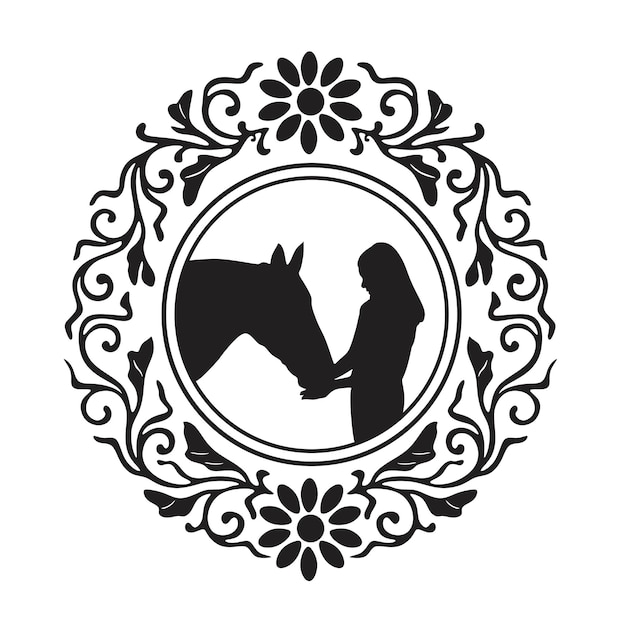 Horse and girl love handmade silhouette logo