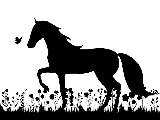 Vector horse in the grass silhouette isolated vector