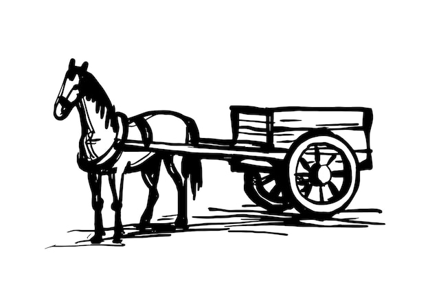 Vector horse harnessed to a cart