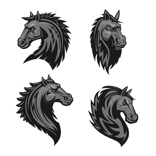 Horse head emblem with thorny prickly mane. stylized heraldic icon of furious stallion for sport club, team badge, label, tattoo