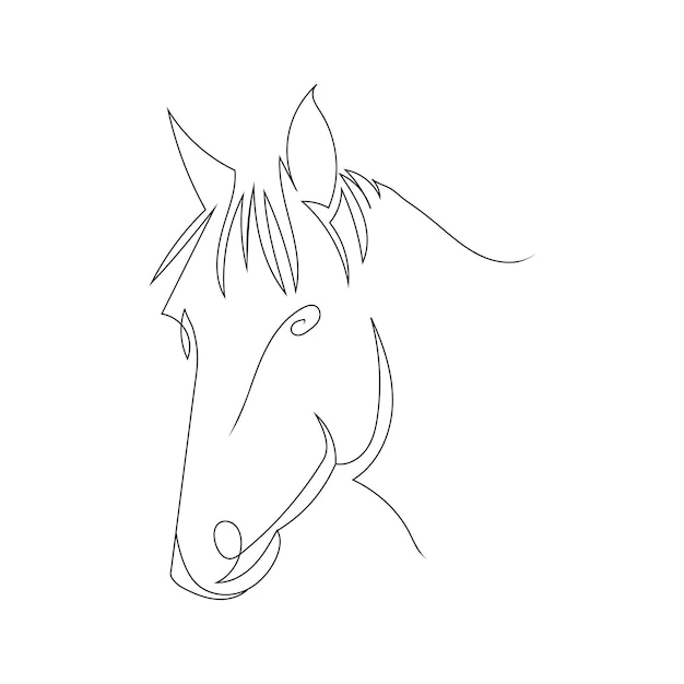 Testa di cavallo linea arte disegno stile, il cavallo schizzo nero lineare isolato su priorità bassa bianca.