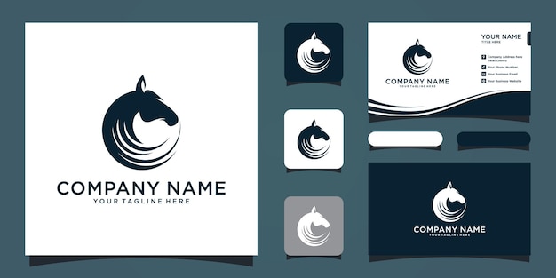 Horse Head Logo Template with business card design Premium Vector