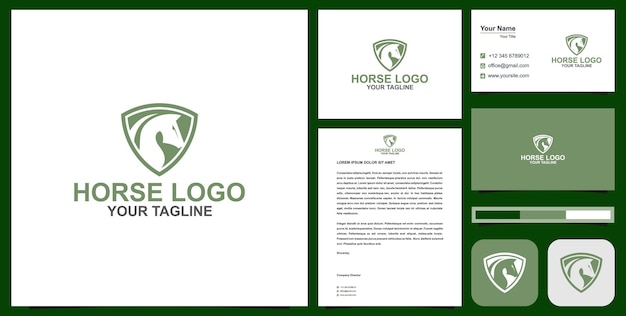 Horse head in shield logo with business card