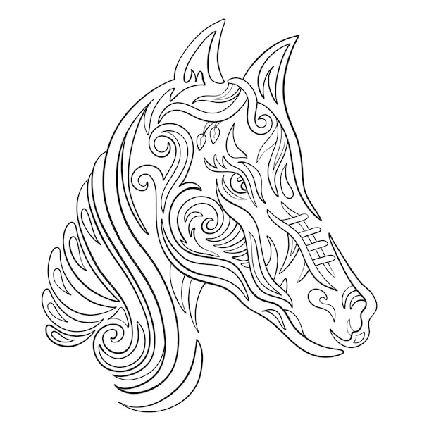 白い背景の上の馬の頭印刷ロゴベクトルイラスト