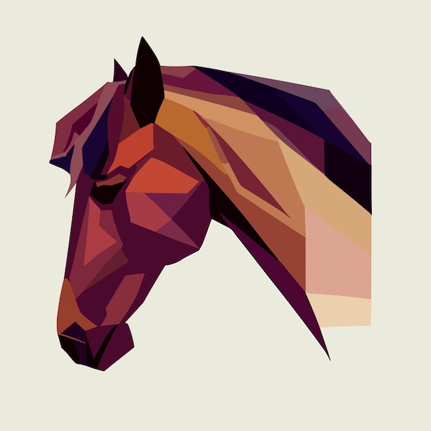 A horse head with a purple and orange color.