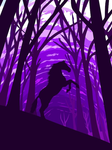 The Horse Is Among The Dry Trees Silhouette