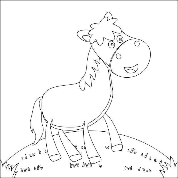 a horse is standing on a hill and is looking at the camera.