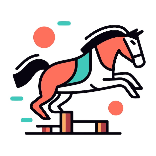 Horse jumping over obstacle equestrian sport vector line icon