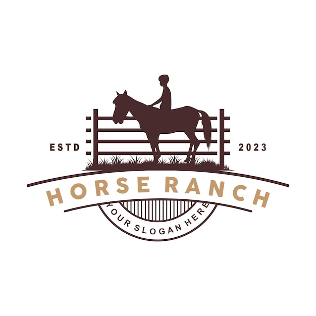 Vettore logo cavallo west country farm ranch cowboy logo design semplice modello illustrativo