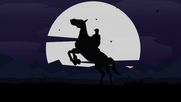 Vector horse man with mountain landscape nature at night