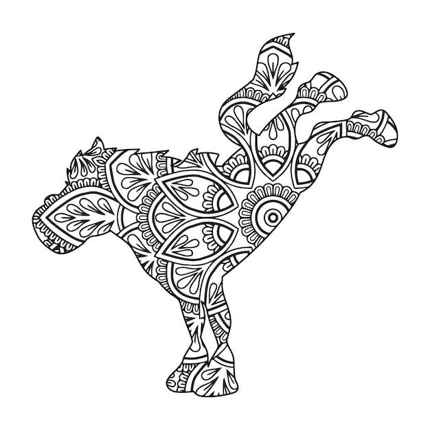 Pagina da colorare di mandala di cavallo per bambini e adulti, stile di disegno di arte di linea di vettore di mandala animale unicorno