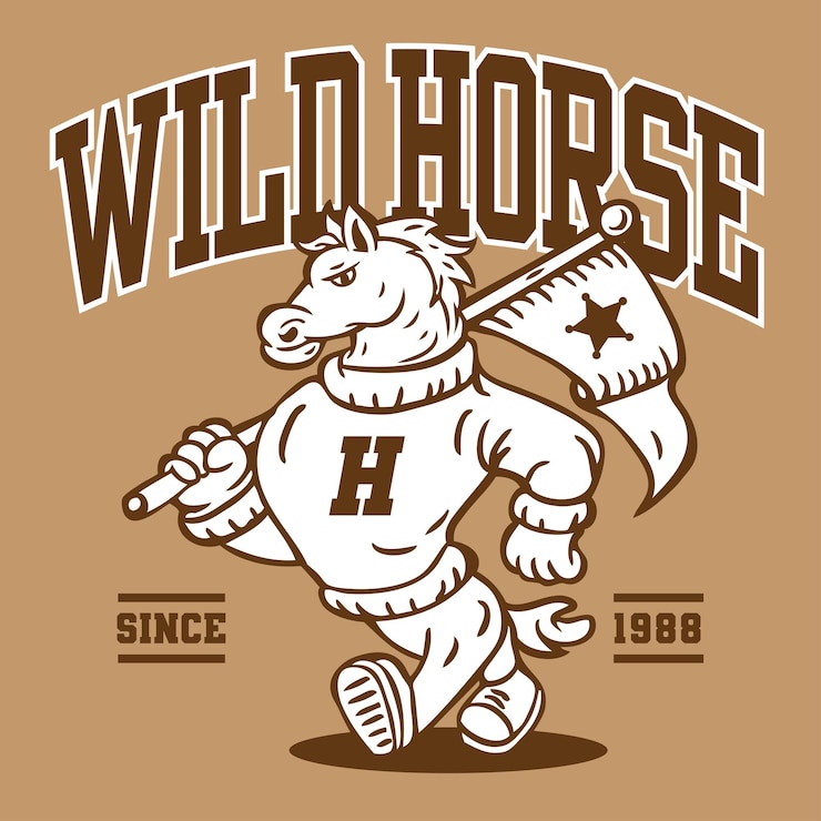 Vector horse mascot character design in sport vintage athletic style vector design