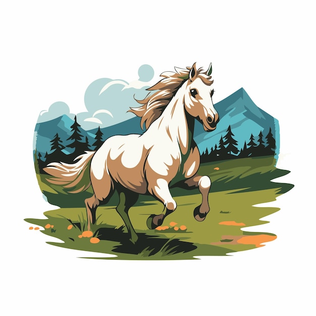 Horse in the mountains Vector illustration on a white background