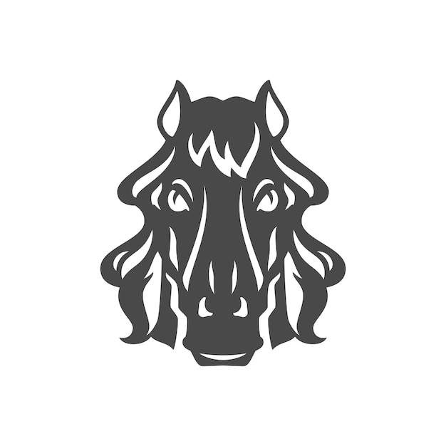 Vector horse muzzle with curly mane farm animal breeding ranch agriculture livestock monochrome icon vector