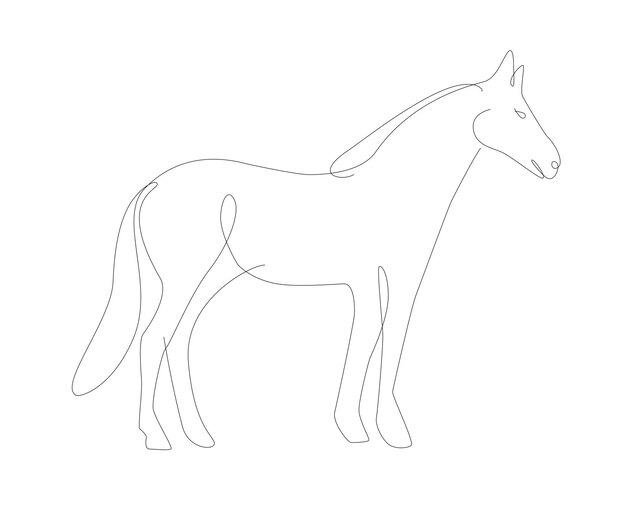 Illustrazione di una linea del cavallo linea singola vettore di grafica per animali domestici