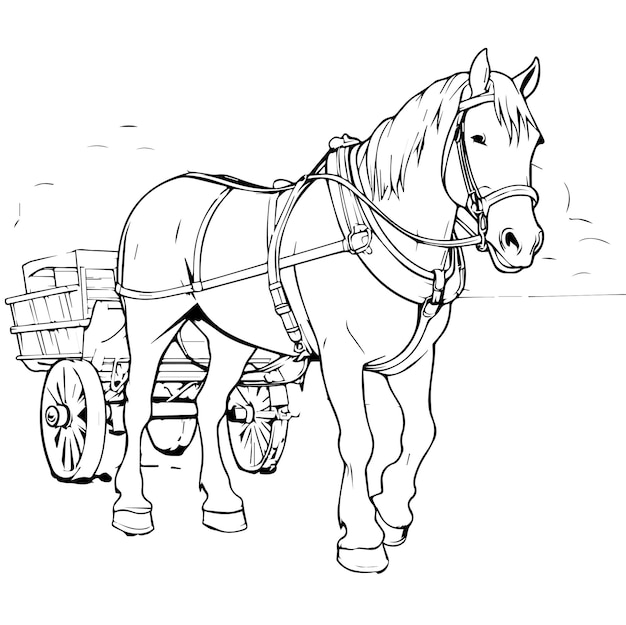 horse ploughing the fields with a grater coloring page