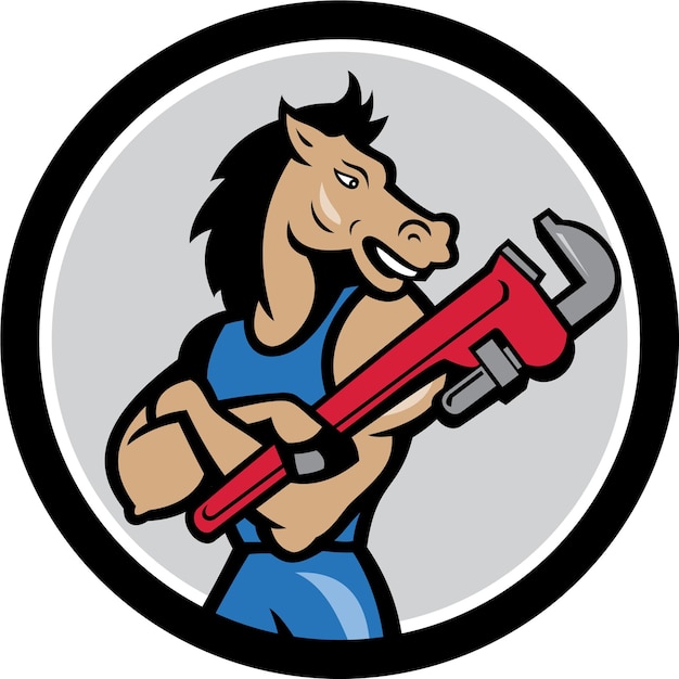 Horse Plumber Monkey Wrench Circle Cartoon