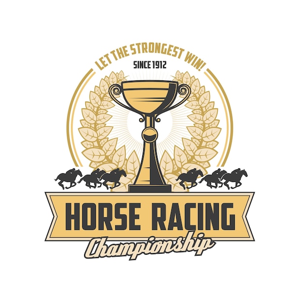 Horse racing icon racehorses jockeys and trophy