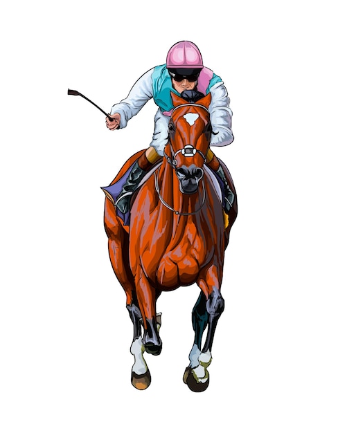 Horse racing with a jockey from splash of watercolors colored drawing realistic Horseback riding