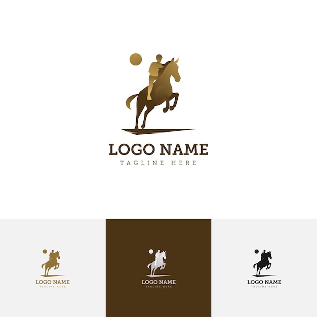 Vector horse rider half jump logo manly masculine style with gold color