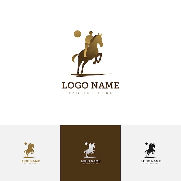 Horse Rider Half Jump Logo Mannelijke mannelijke stijl met gouden kleur