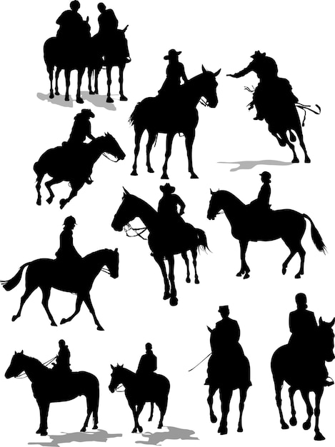 Vector horse riders silhouettes vector illustration