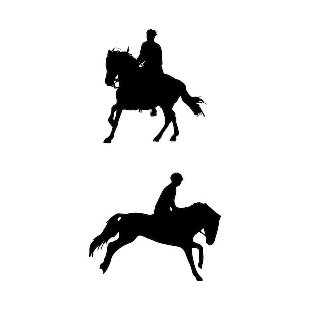 Vector horse riding man silhouettes set