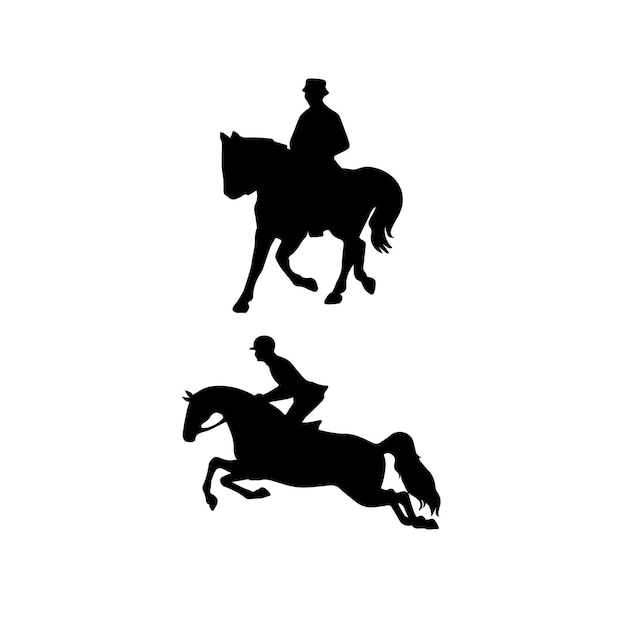 Vector horse riding man silhouettes set