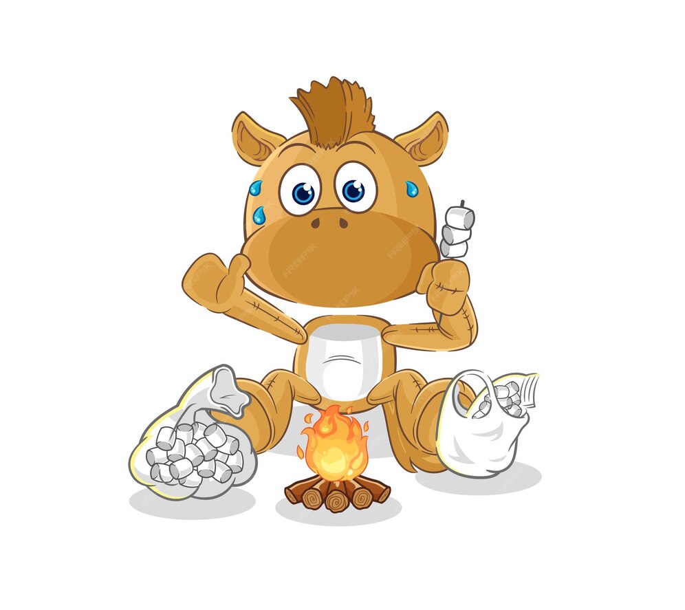 Premium Vector Horse roasting marshmallows cartoon mascot vector