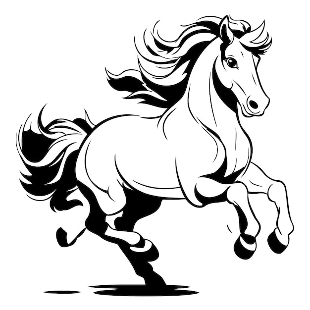 Horse running black and white vector illustration for tattoo or tshirt design