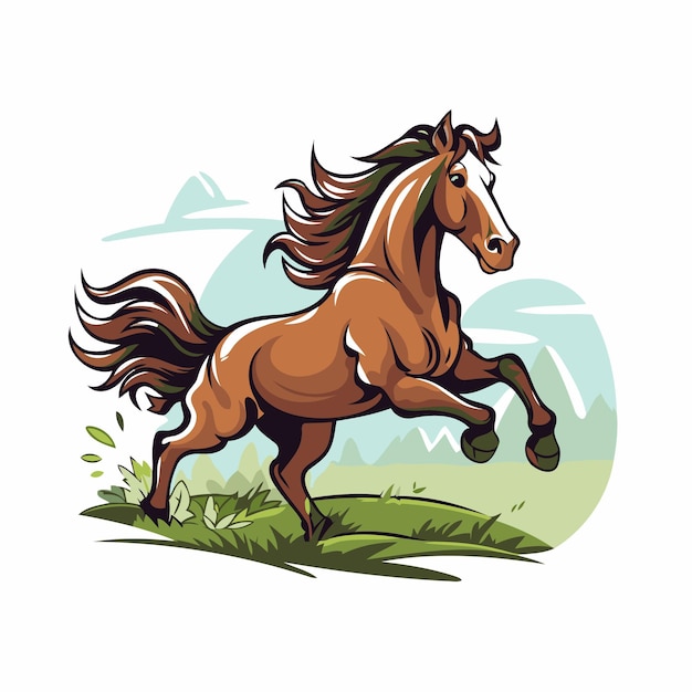 Horse running on green meadow Vector illustration of a running horse