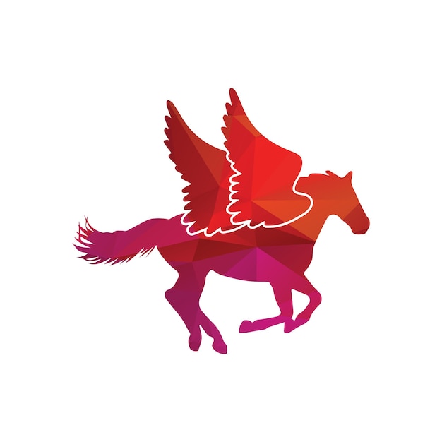 Vettore illustrazione vettoriale dell'icona della corsa del cavallo cavallo volante con ali colore unico del modello