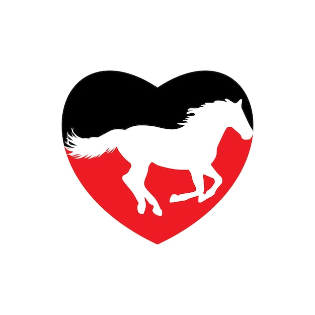 Horse running icon vector illustration inside a shape of heart red and black color