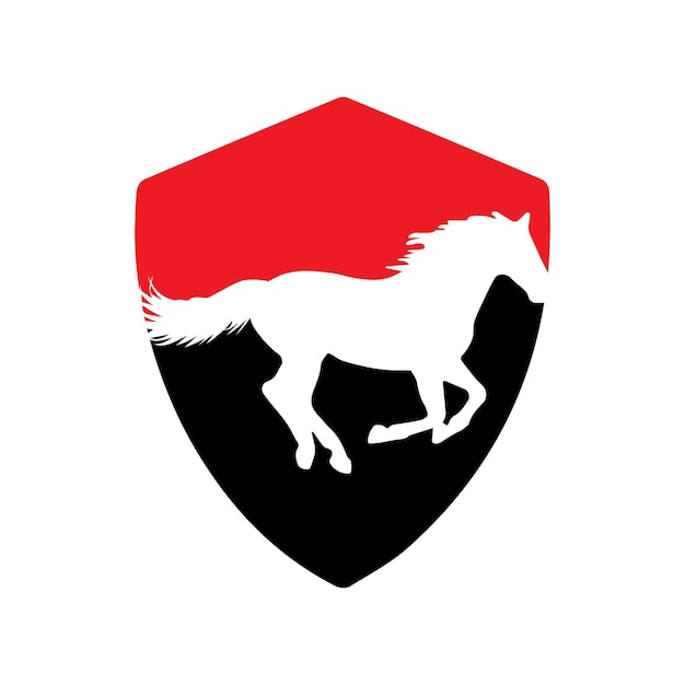 Horse running icon vector illustration inside a shape of shield red and black color