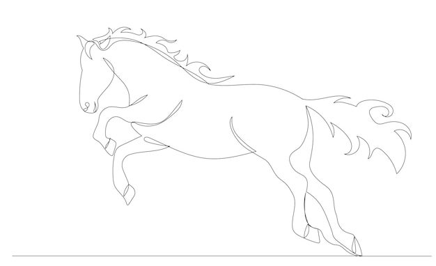 Horse runs one continuous line drawing, vector