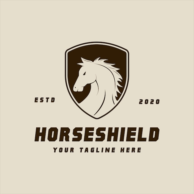 Horse of shield logo vector vintage illustration template icon graphic design animal and wildlife sign or symbol for stallion and knight concept with retro style