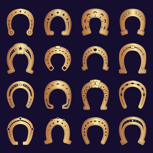 말 신발. 행운의 상징 대장장이 로고 그래픽 세트.