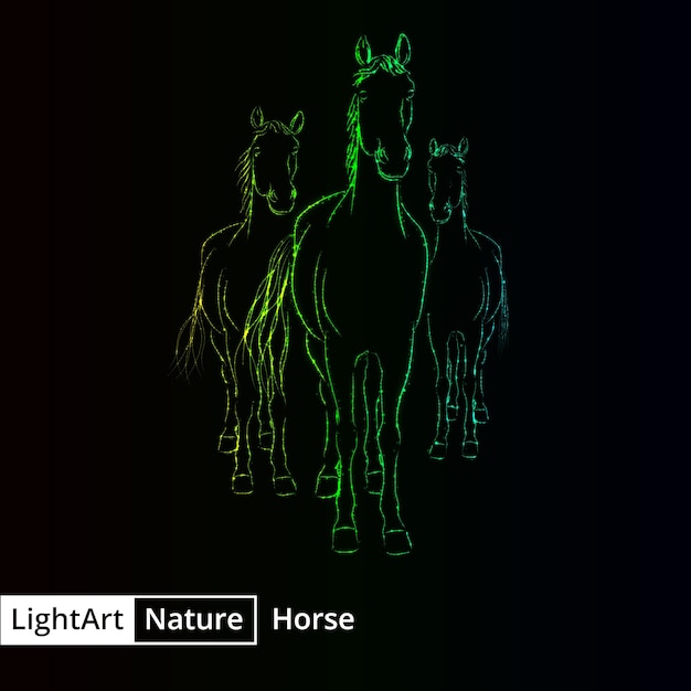 Horse silhouette of lights on black background