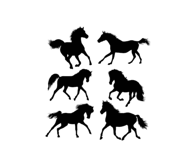 Векторный дизайн силуэтов лошадей
