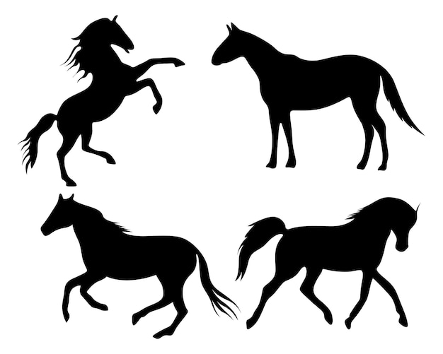 Horse silhouettes Set Isolated Over White Background Vector Illustration