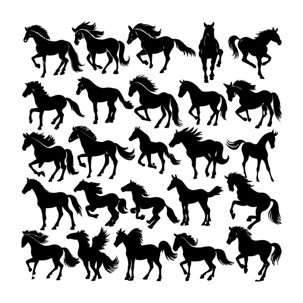 Vector horse silhouettes with vector illustration on white background 2