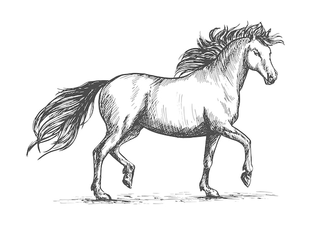 Horse sketch with galloping arabian racehorse