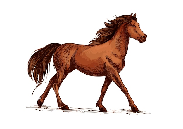 Horse or stallion mustang running sketch