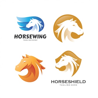 Set modello di logo di stallone stallone pegasus